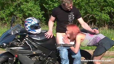 Outdoor sex with a spicy redhead angel Sandy K that likes dick-riding