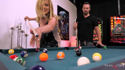 Sex on the billiard table with a busty blonde Jasmine Rouge