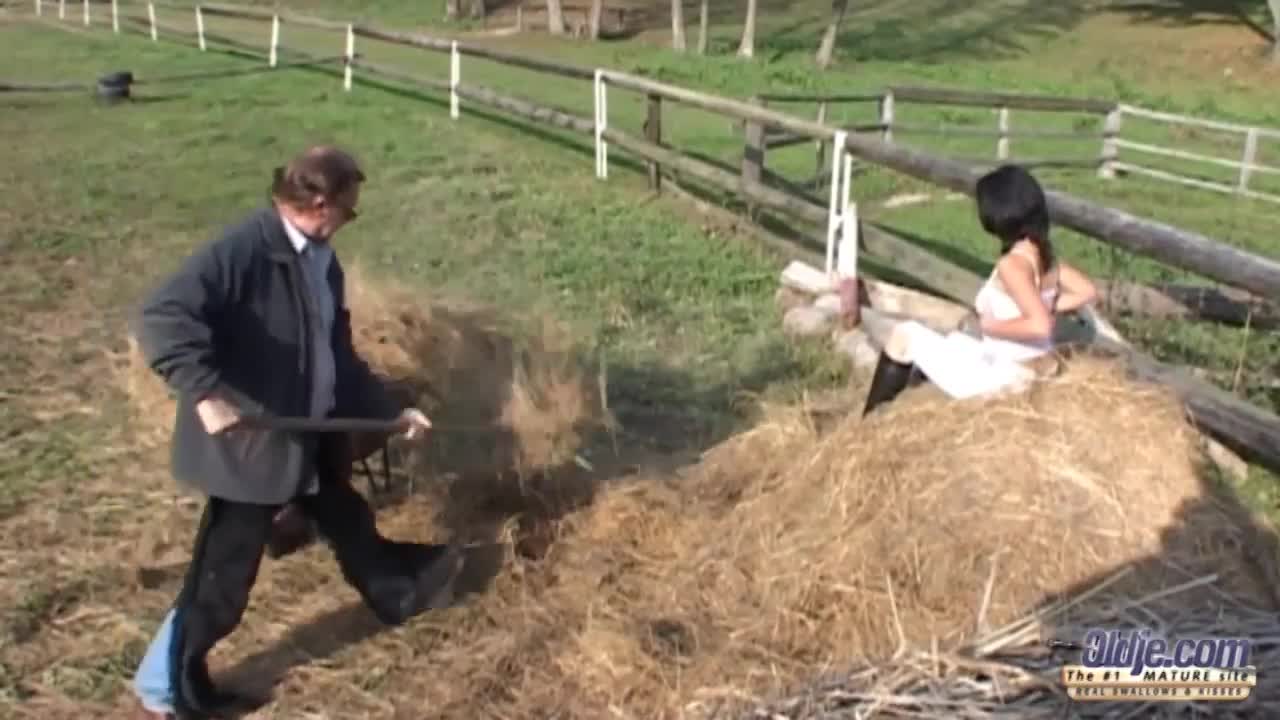 Slutty brunette teen Brun fucked at the hayloft by a horny farmer