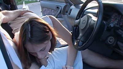 Sexy redhead chick Nata gets fucked from behind in the car