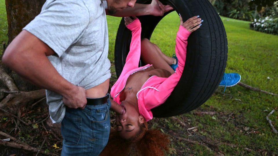 Tire swing interracial starring flexible teen Kendall Woods