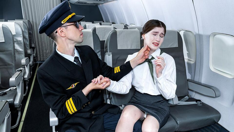 Slutty stewardess Hot Pearl gets pleasure from hard penetration